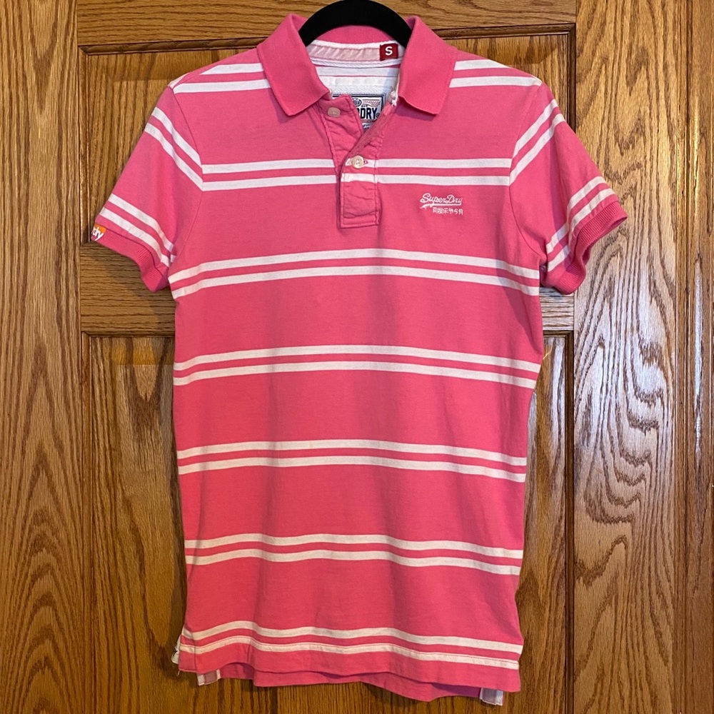 Superdry Pink/White Striped Polo Vintage